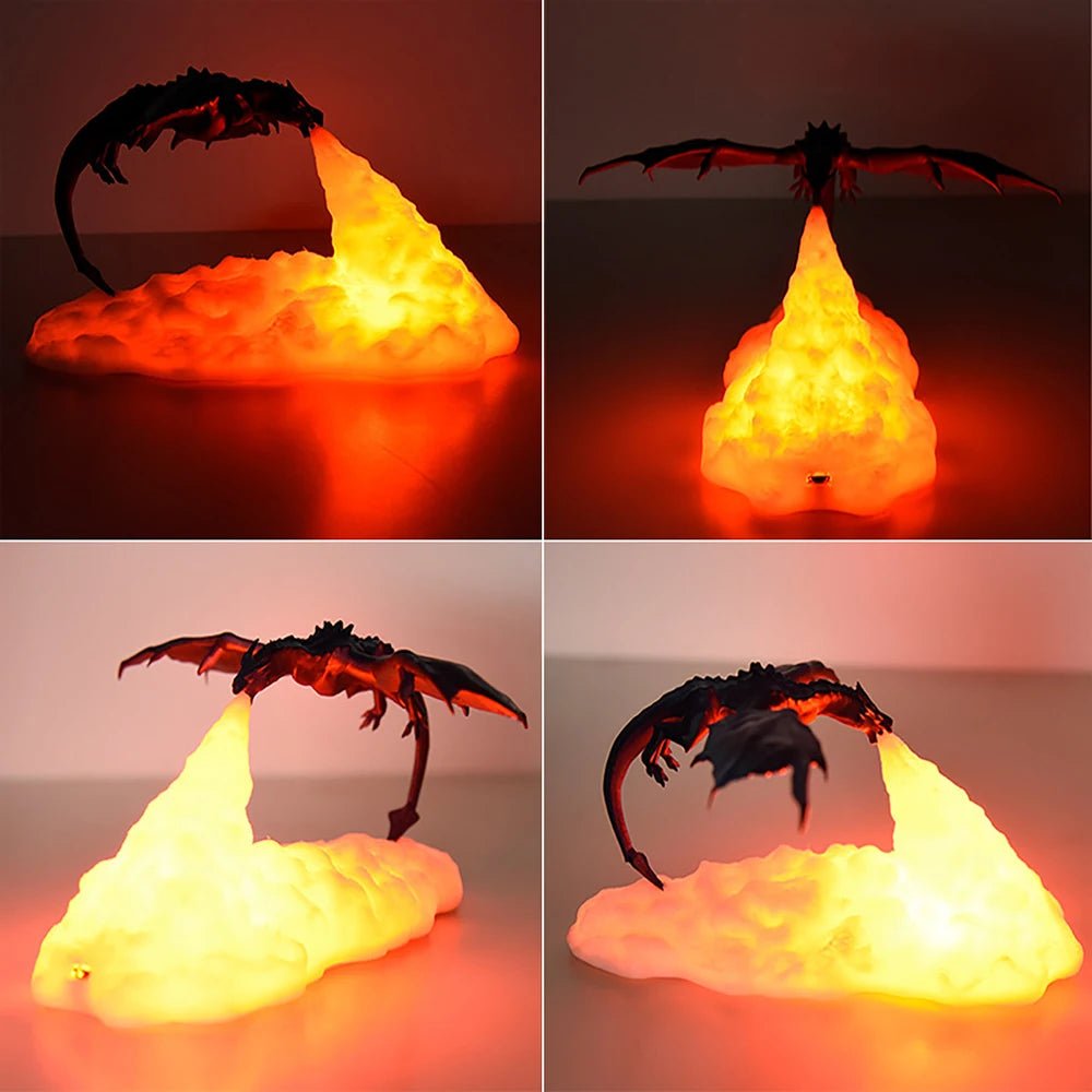 3D Printed Fire Dragon Lights, LED USB Rechargeable Desktop Lamp for E-sport Child Gifts Murder Mystery Game Camping Gaming Deco - Zelixo.shop