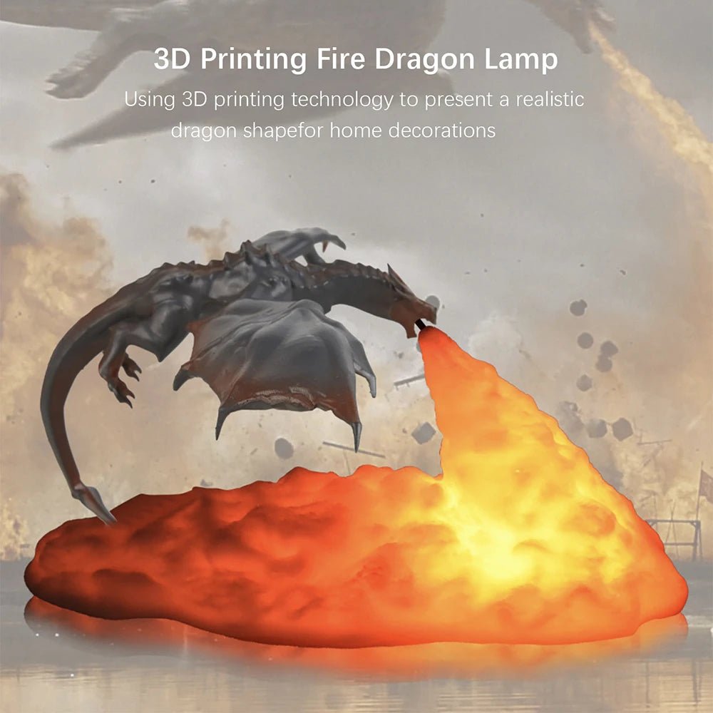 3D Printed Fire Dragon Lights, LED USB Rechargeable Desktop Lamp for E-sport Child Gifts Murder Mystery Game Camping Gaming Deco - Zelixo.shop