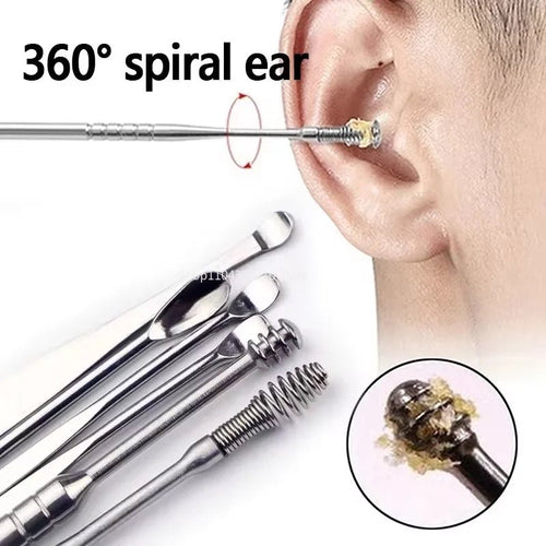 6pcs Stainless Steel Ear Wax Removal Tool Set Spiral Rotating EarPicking Spoon Ear Picker Spoon For Cleaning Collecting Ear Wax - Zelixo.shop