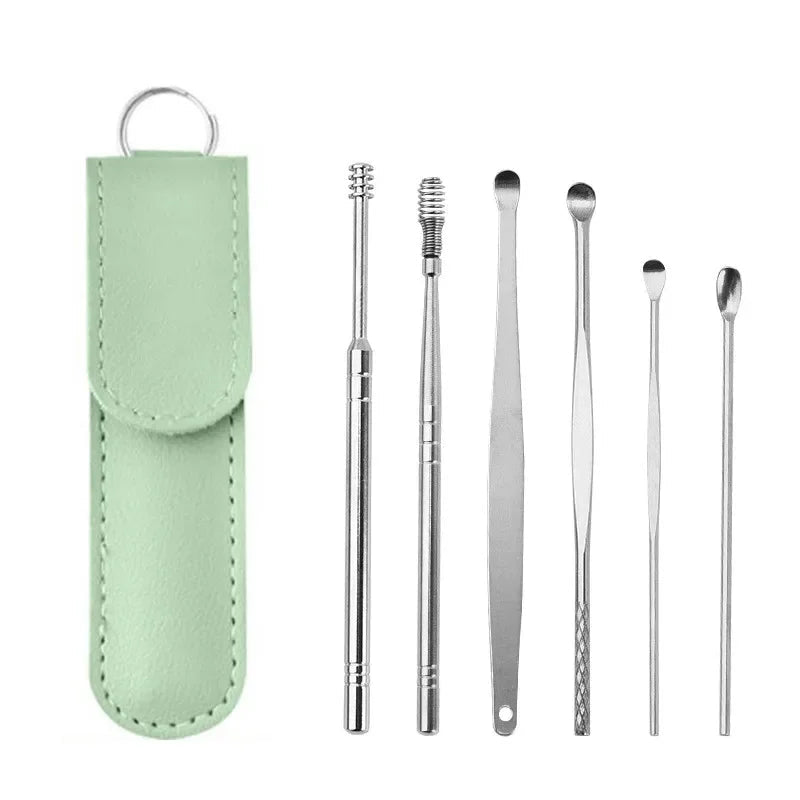 6pcs Stainless Steel Ear Wax Removal Tool Set Spiral Rotating EarPicking Spoon Ear Picker Spoon For Cleaning Collecting Ear Wax - Zelixo.shop