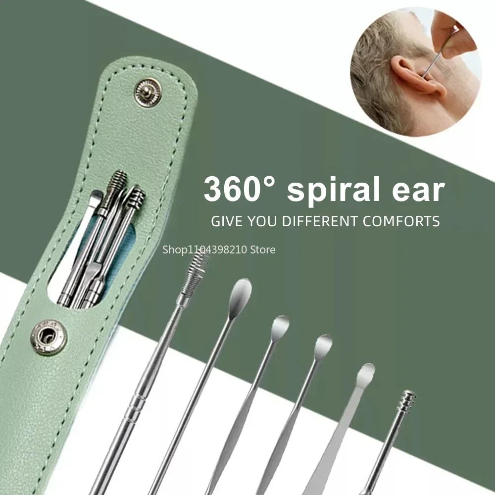 6pcs Stainless Steel Ear Wax Removal Tool Set Spiral Rotating EarPicking Spoon Ear Picker Spoon For Cleaning Collecting Ear Wax - Zelixo.shop