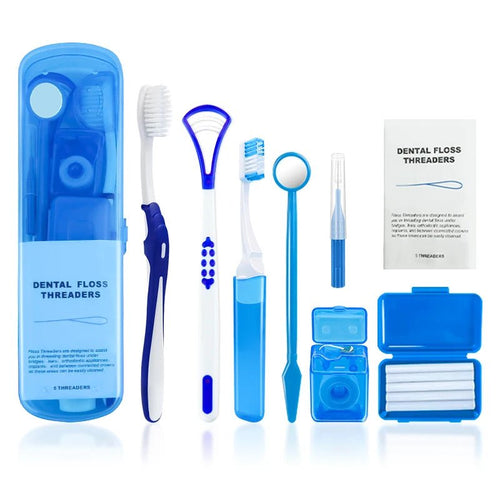 8Pcs Orthodontic Dental Care Brush Kit Teeth Cleaning Braces Toothbrush with Interdental Brush Floss Thread Ortho Wax Travel Kit - Zelixo.shop