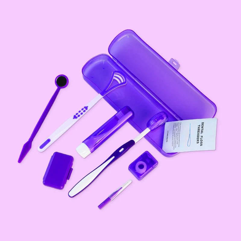 8Pcs Orthodontic Dental Care Brush Kit Teeth Cleaning Braces Toothbrush with Interdental Brush Floss Thread Ortho Wax Travel Kit - Zelixo.shop