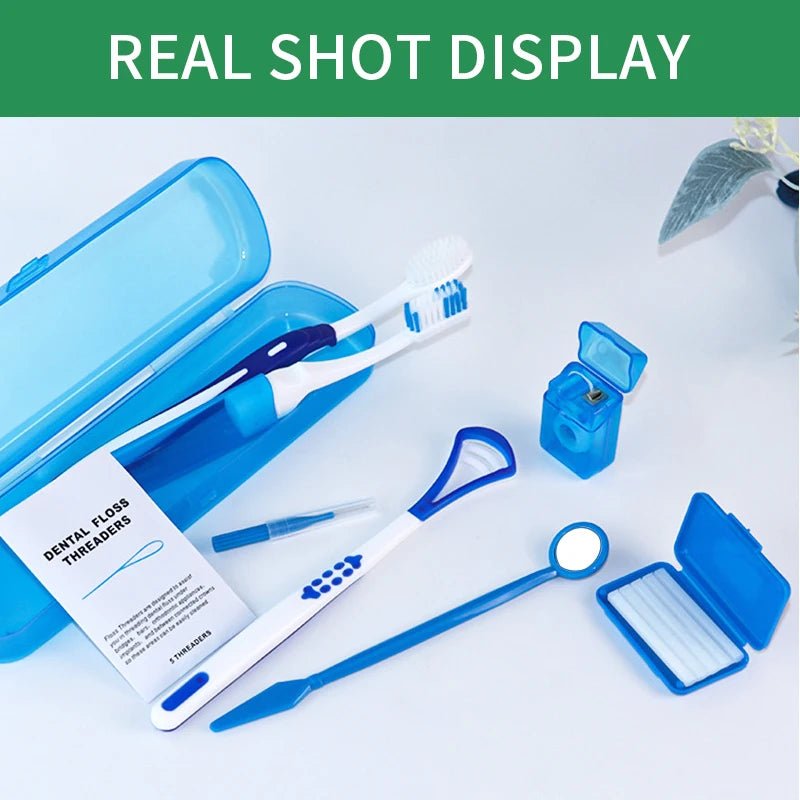 8Pcs Orthodontic Dental Care Brush Kit Teeth Cleaning Braces Toothbrush with Interdental Brush Floss Thread Ortho Wax Travel Kit - Zelixo.shop