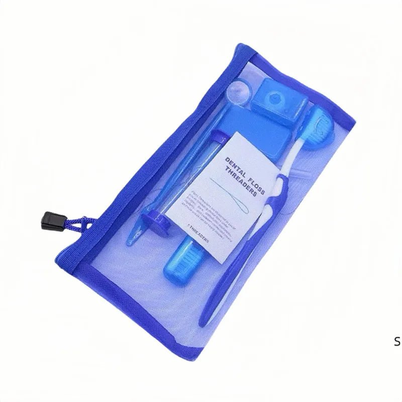 8pcs/set Dental Care Brush Kit Orthodontic Teeth Cleaning Tool Foldable Toothbrush Interdental Brush Floss Thread Wax Travel Kit - Zelixo.shop