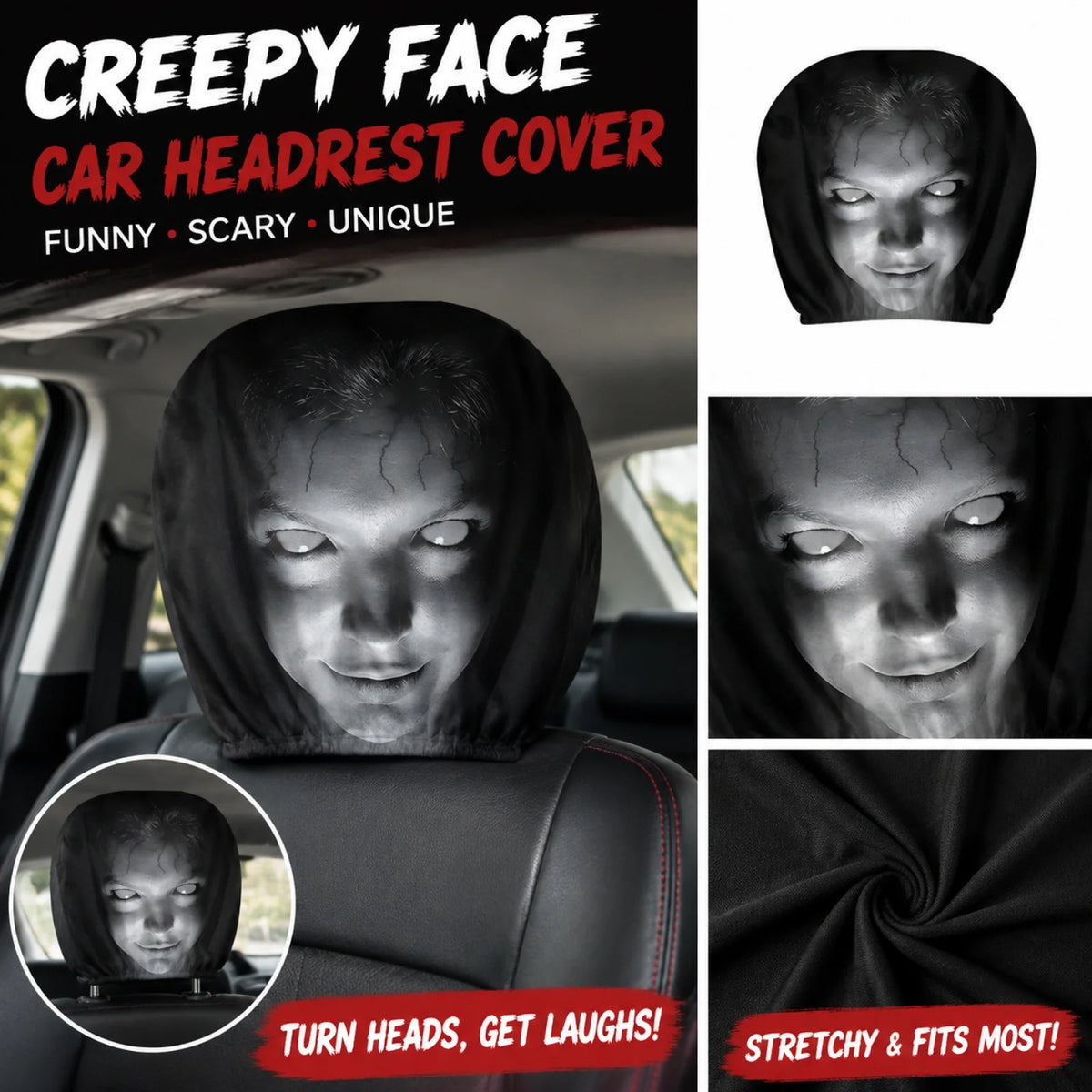Zelixo Halloween Car Headrest Covers — Funny Cartoon Seat Protector Set