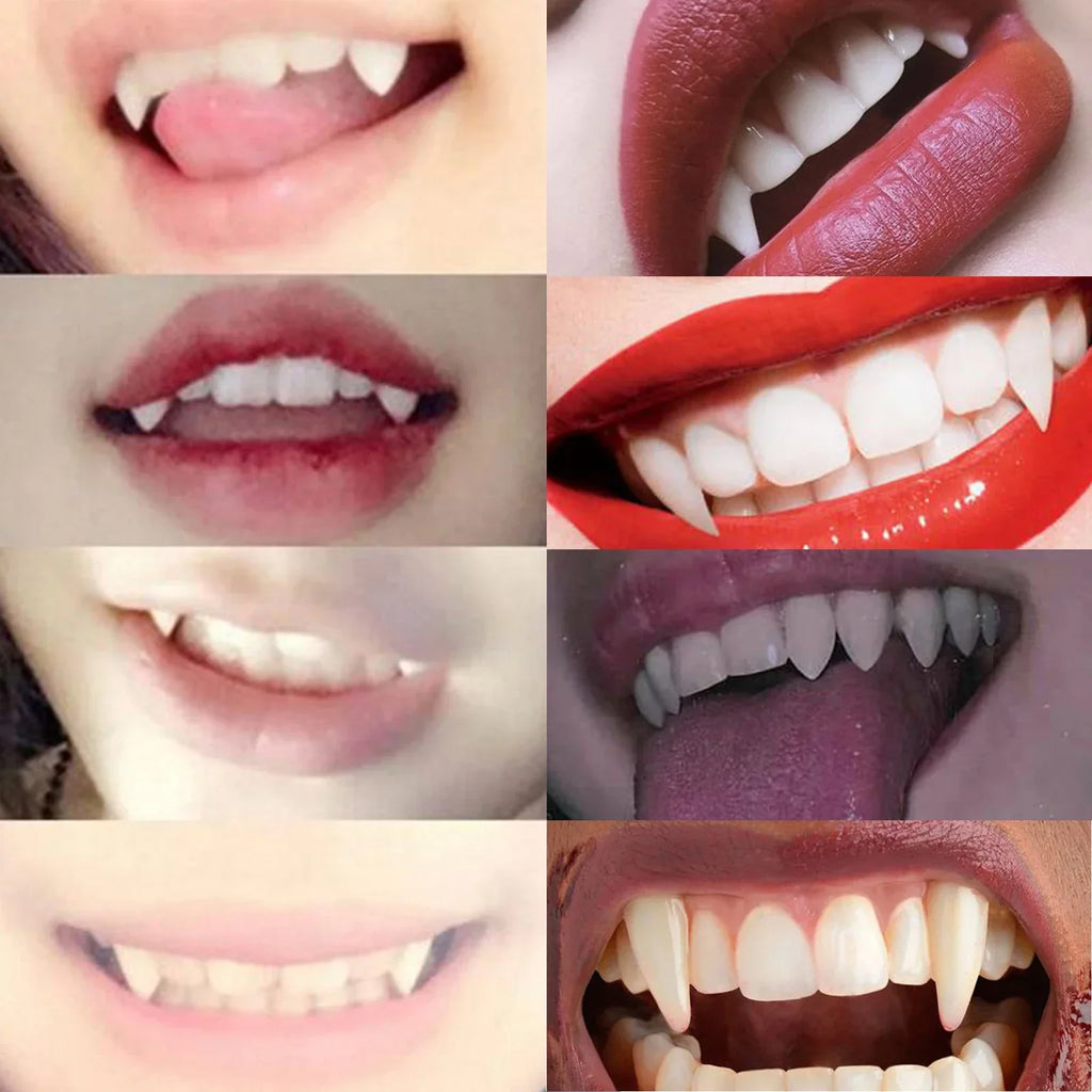 Zelixo Vampire Fangs 5 Pairs — Realistic Resin Halloween Costume Teeth with Glue