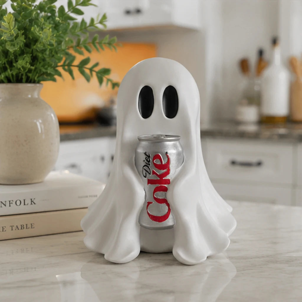 Zelixo Funny Ghost Soda Can Statue — Cute Spooky Resin Desk Decor & Gift