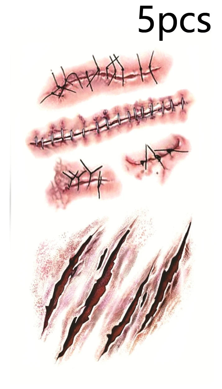 Zelixo Halloween Scar Temporary Tattoos — Waterproof Blood Clot Face Stickers