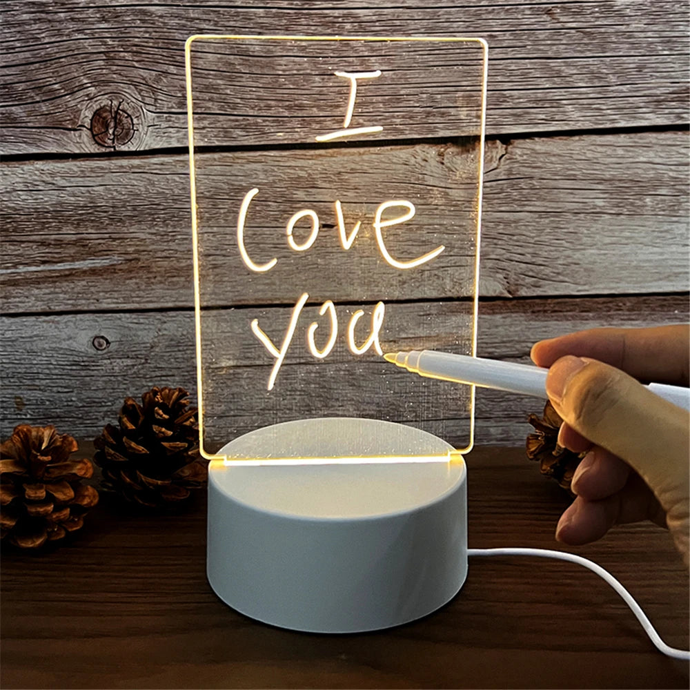 Zelixo LED Acrylic Message Board Night Light — Erasable Write-On Desktop Lamp
