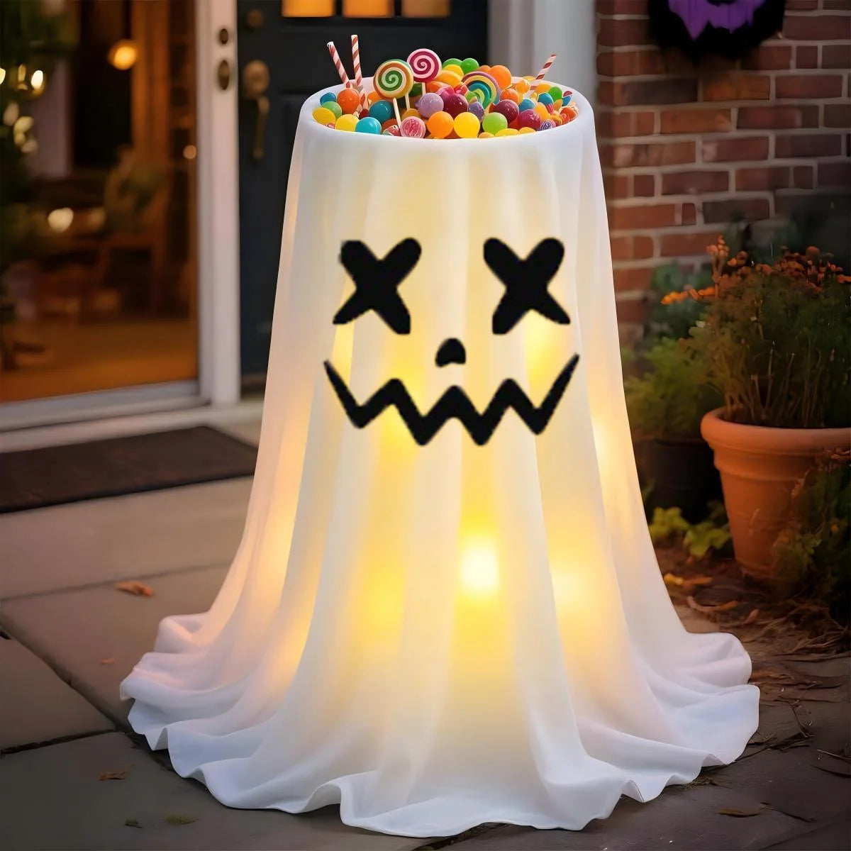 Zelixo Lighted Ghost Candy Bowl — Large Trick-or-Treat Halloween Porch Decor