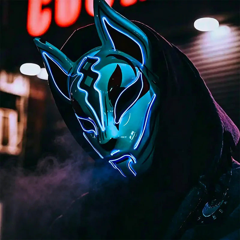 Zelixo Neon Light-Up Fox Mask — Glow in the Dark LED Halloween Cosplay Mask