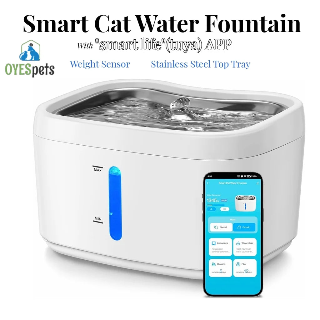 Zelixo Smart Cat Water Fountain App-Connected — 2.5L Stainless Steel Tray & Weight Sensor