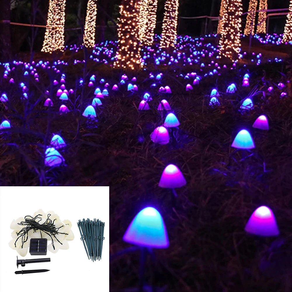 Zelixo Mushroom Solar LED Garden Lights — Waterproof Outdoor Pathway String Lights