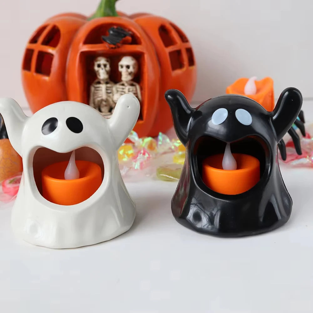 Zelixo Kawaii Ghost LED Candle Lights — Flameless Halloween Desktop Decor