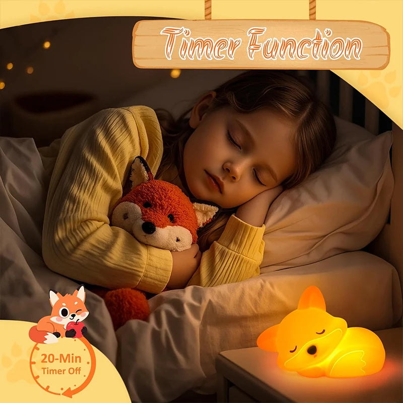 Zelixo Fox Silicone Night Light — Squishy Rechargeable Dimmable Bedside Lamp