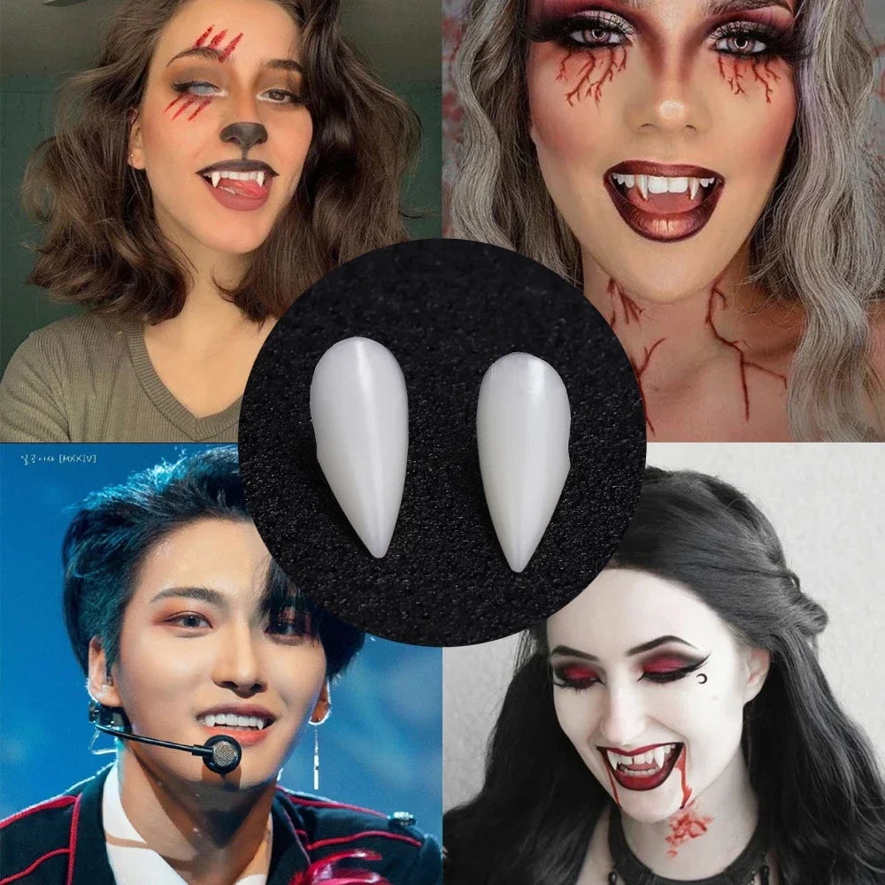Zelixo Vampire Fangs 5 Pairs — Realistic Resin Halloween Costume Teeth with Glue