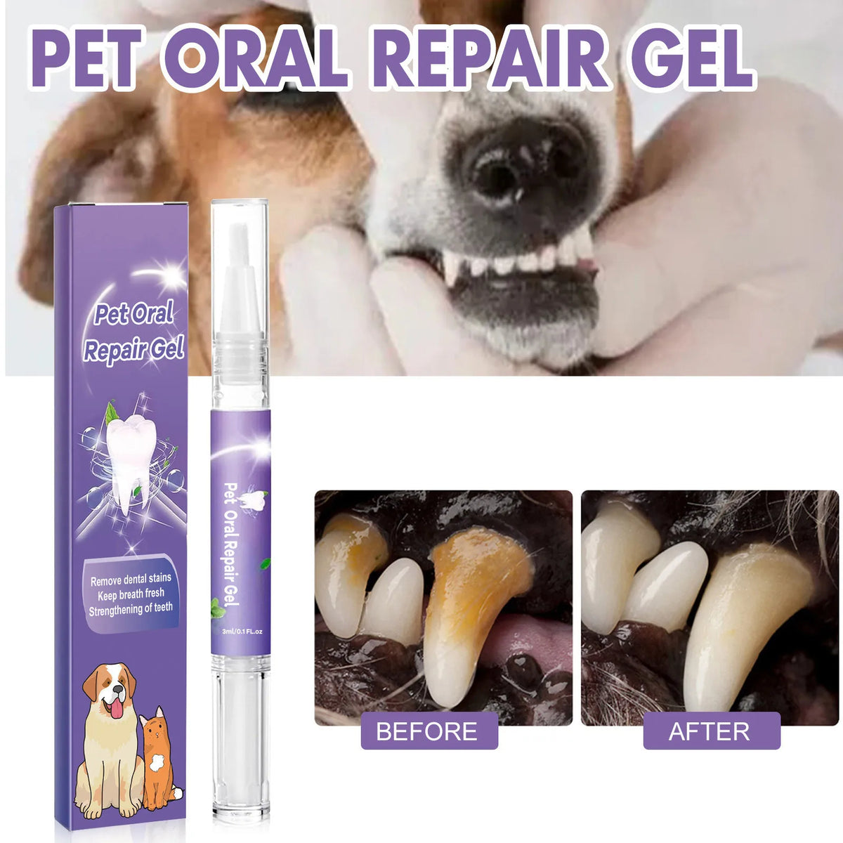 Zelixo Pet Teeth Cleaning Gel Pen — Fresh Breath & Tartar Removal for Dogs