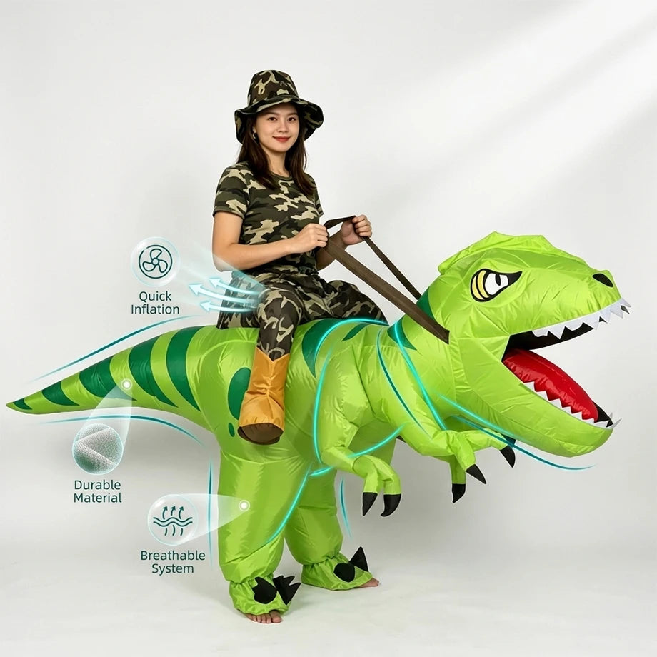 Zelixo Inflatable T-Rex Riding Costume — Funny Adult Dinosaur Halloween Outfit