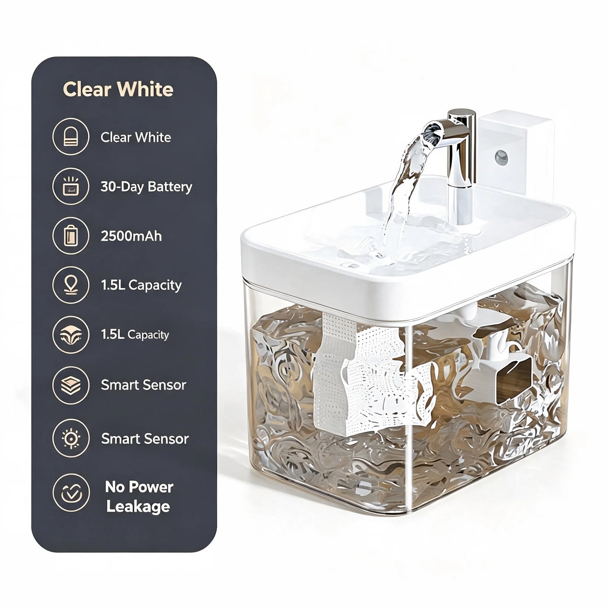 Zelixo Cat Water Fountain — Auto Filter Transparent Recirculating Dispenser
