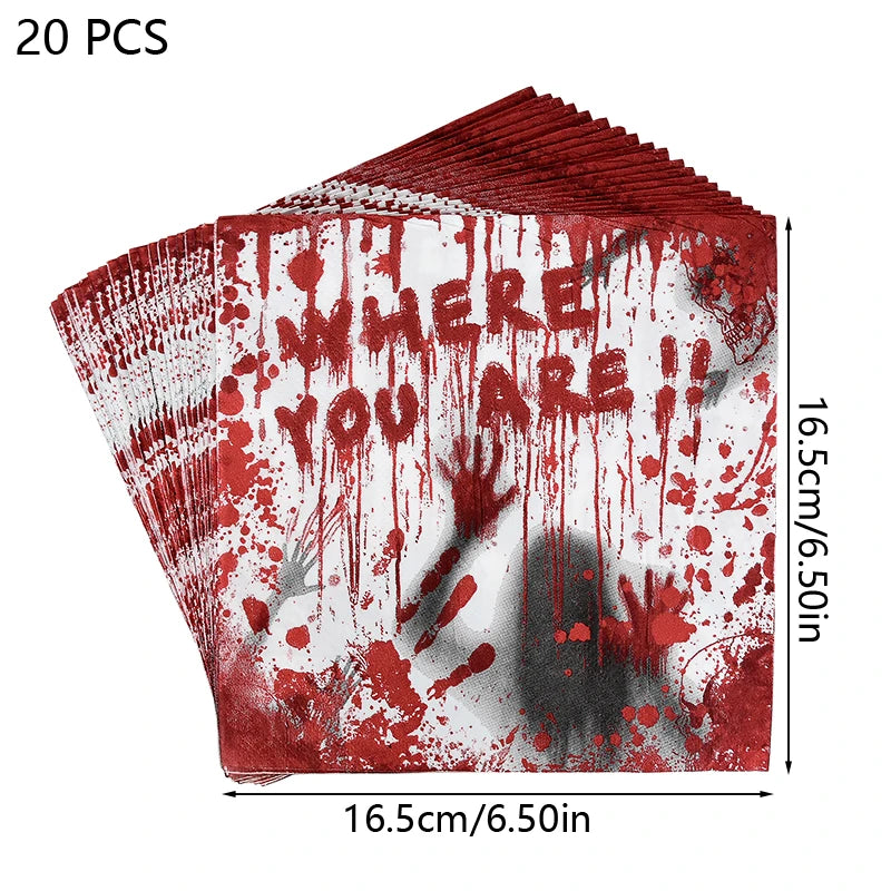 Zelixo Halloween Party Tableware — Bloody Handprint Plates, Cups & Popcorn Boxes