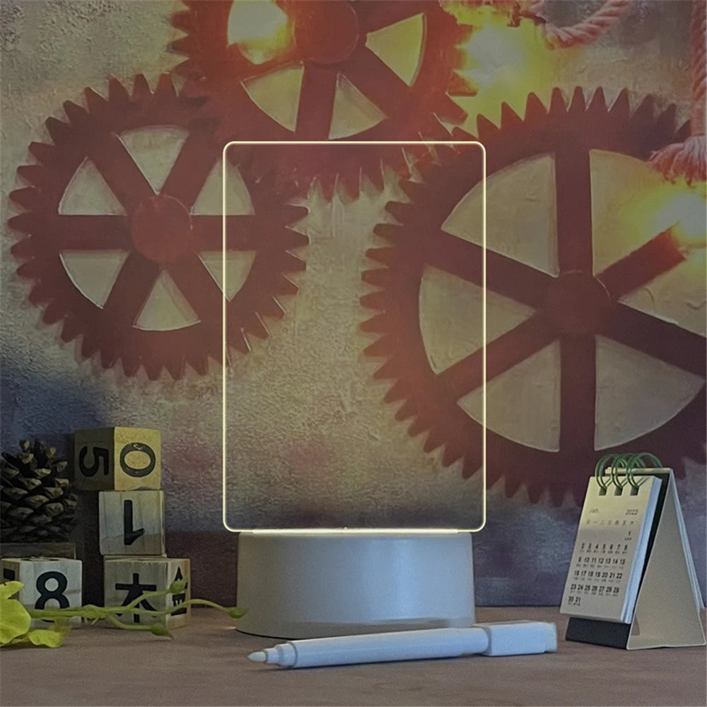 Zelixo LED Acrylic Message Board Night Light — Erasable Write-On Desktop Lamp