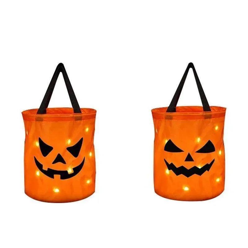 Zelixo LED Pumpkin Bucket — Collapsible Trick or Treat Candy Basket with Light