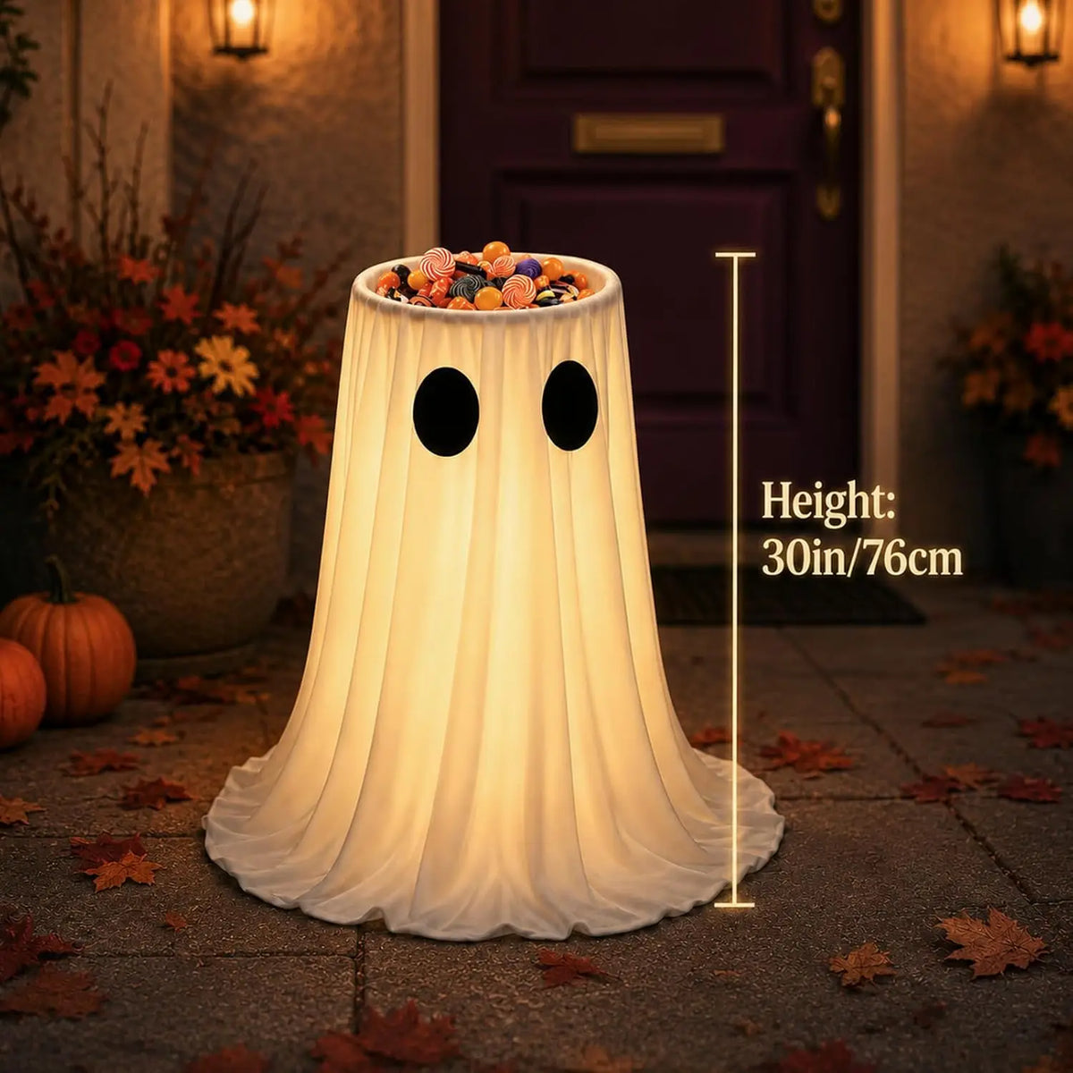 Zelixo Lighted Ghost Candy Bowl — Large Trick-or-Treat Halloween Porch Decor