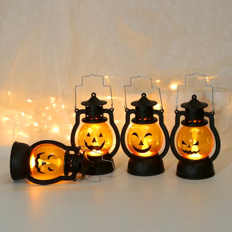 Zelixo LED Hanging Pumpkin Lantern — Retro Ghost Candle Light Halloween Decor