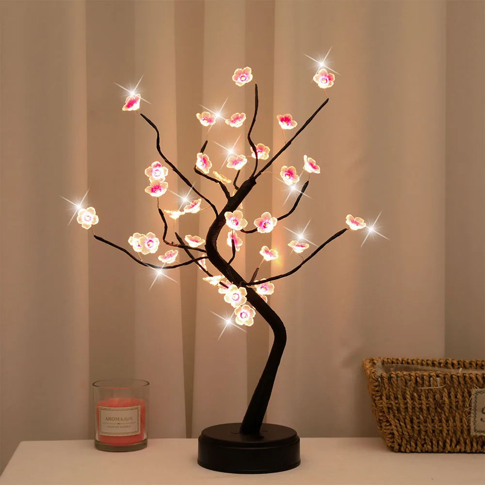 Zelixo Bonsai Tree LED Night Light — USB Touch Switch Cherry Blossom Desktop Lamp