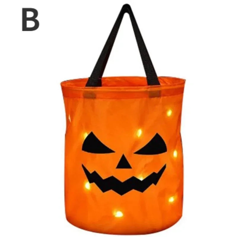 Zelixo LED Pumpkin Bucket — Collapsible Trick or Treat Candy Basket with Light