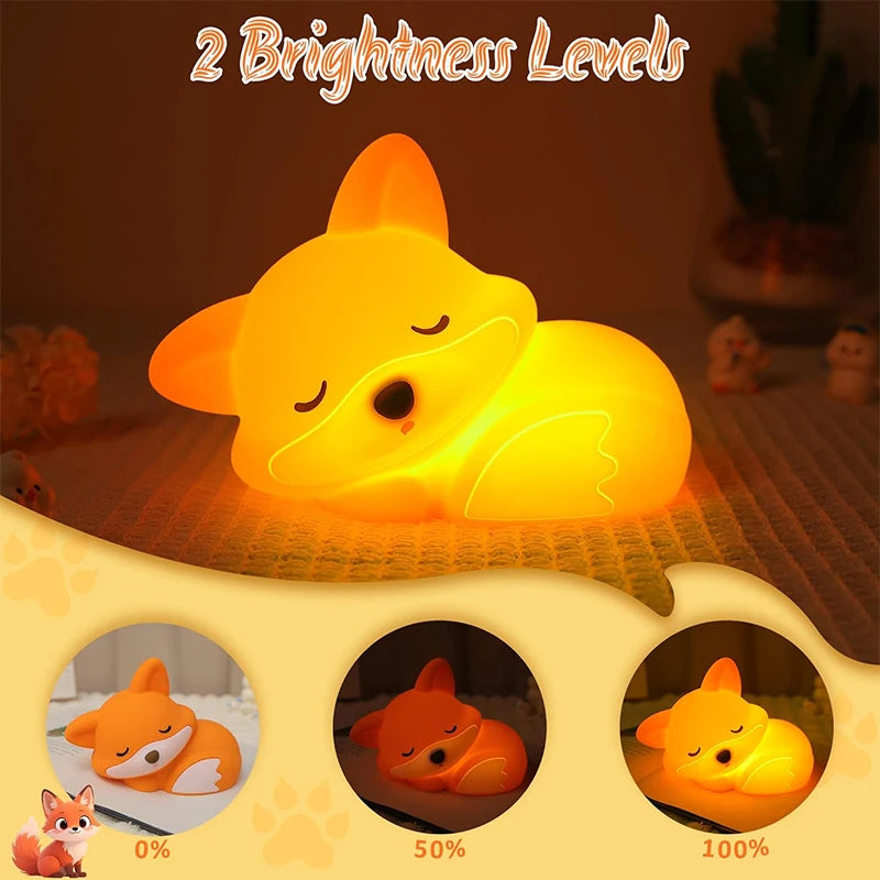 Zelixo Fox Silicone Night Light — Squishy Rechargeable Dimmable Bedside Lamp
