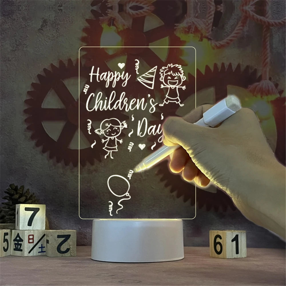 Zelixo LED Acrylic Message Board Night Light — Erasable Write-On Desktop Lamp