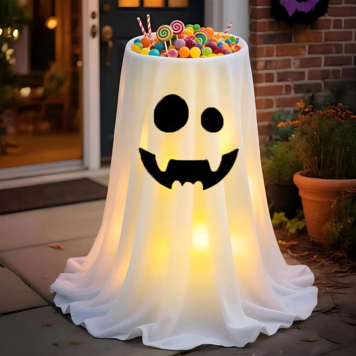 Zelixo Lighted Ghost Candy Bowl — Large Trick-or-Treat Halloween Porch Decor