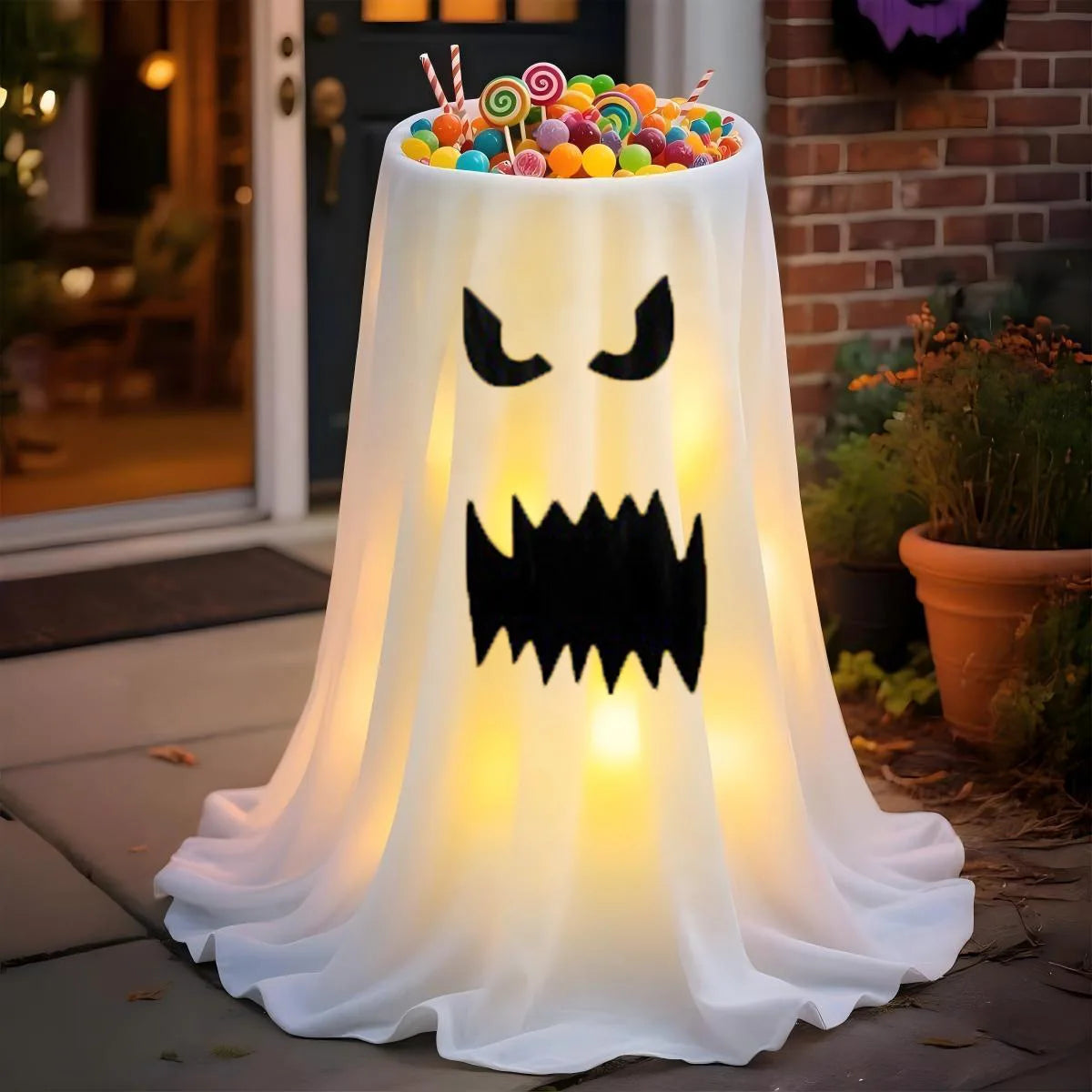 Zelixo Lighted Ghost Candy Bowl — Large Trick-or-Treat Halloween Porch Decor