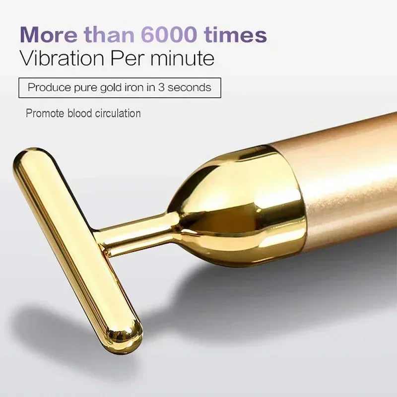 Zelixo 24K Gold Face Lift Roller — T-Shape Vibrating Facial Slimming Massager