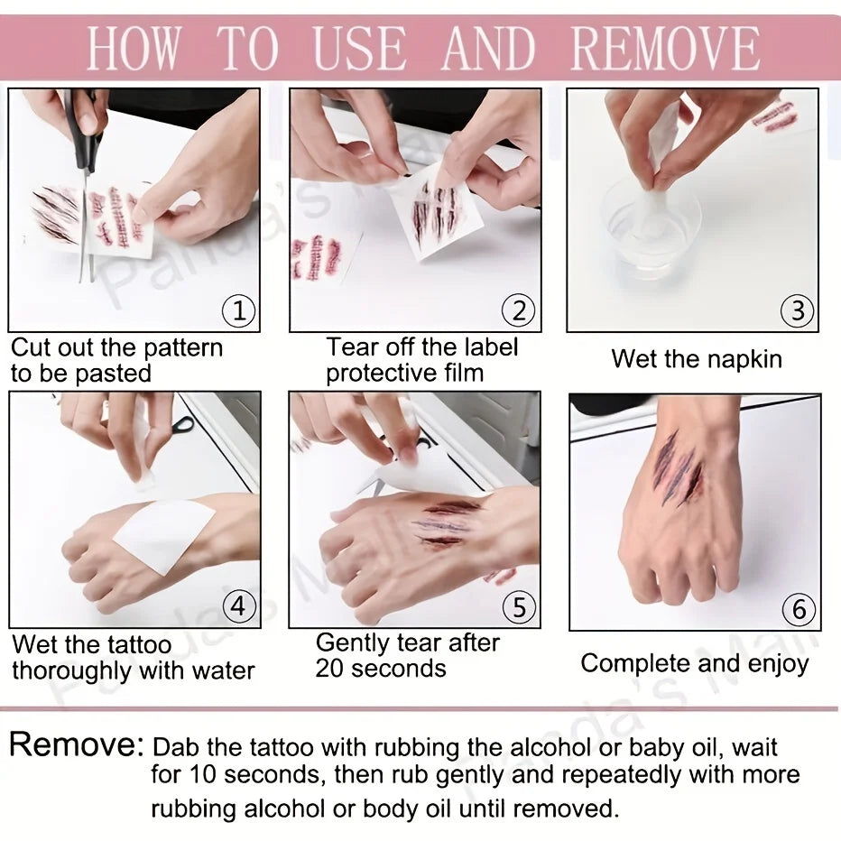 Zelixo Halloween Scar Temporary Tattoos — Waterproof Blood Clot Face Stickers
