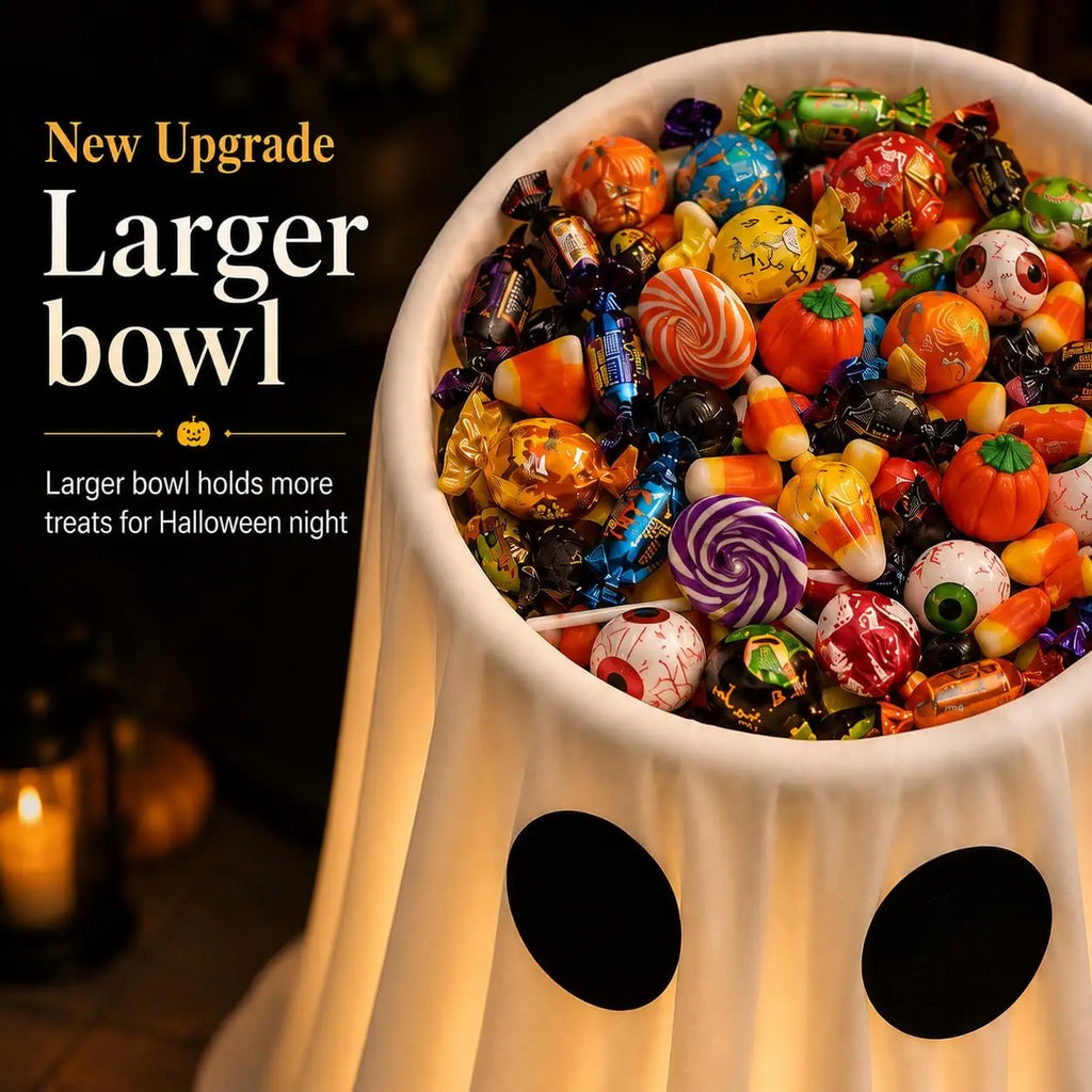 Zelixo Lighted Ghost Candy Bowl — Large Trick-or-Treat Halloween Porch Decor