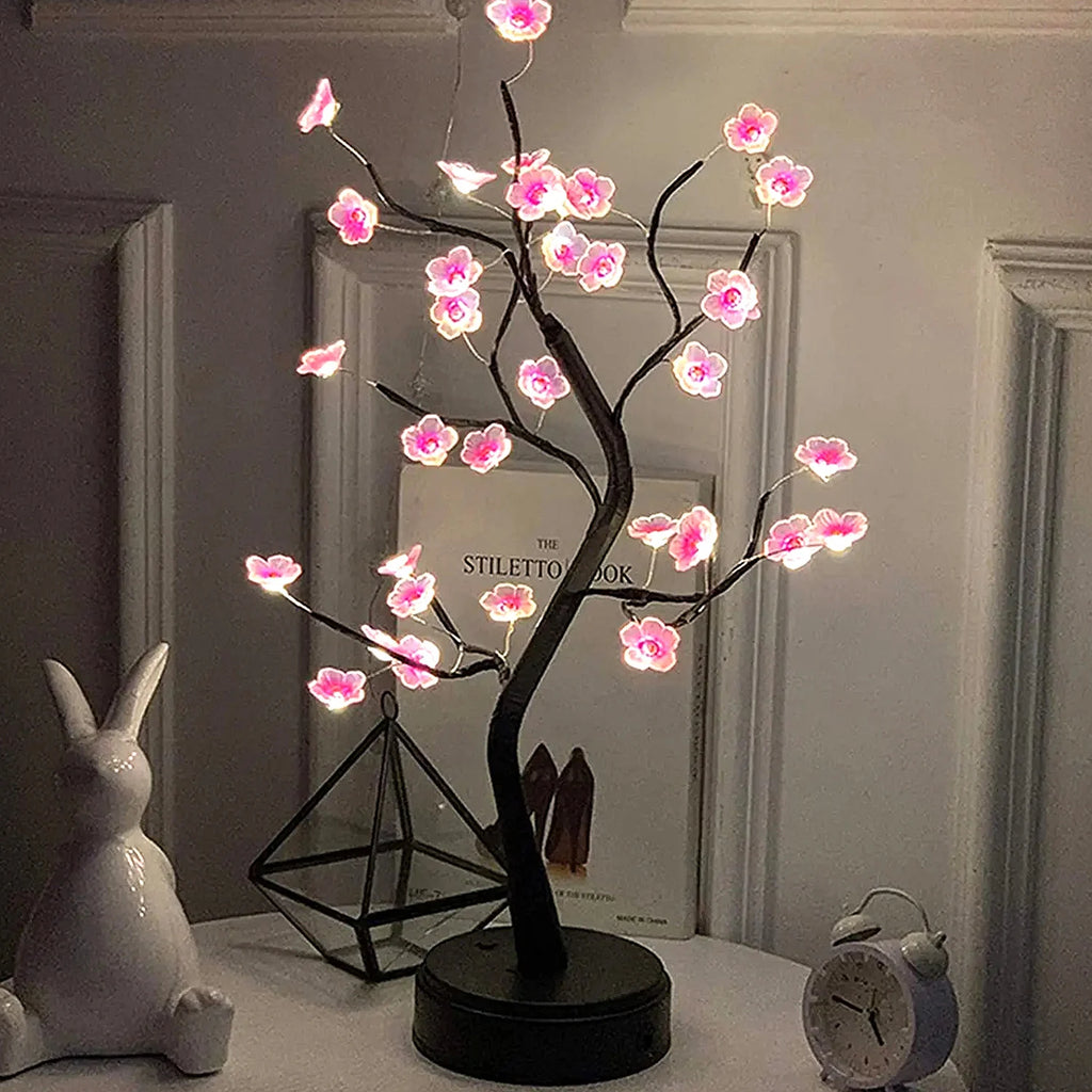 Zelixo Bonsai Tree LED Night Light — USB Touch Switch Cherry Blossom Desktop Lamp