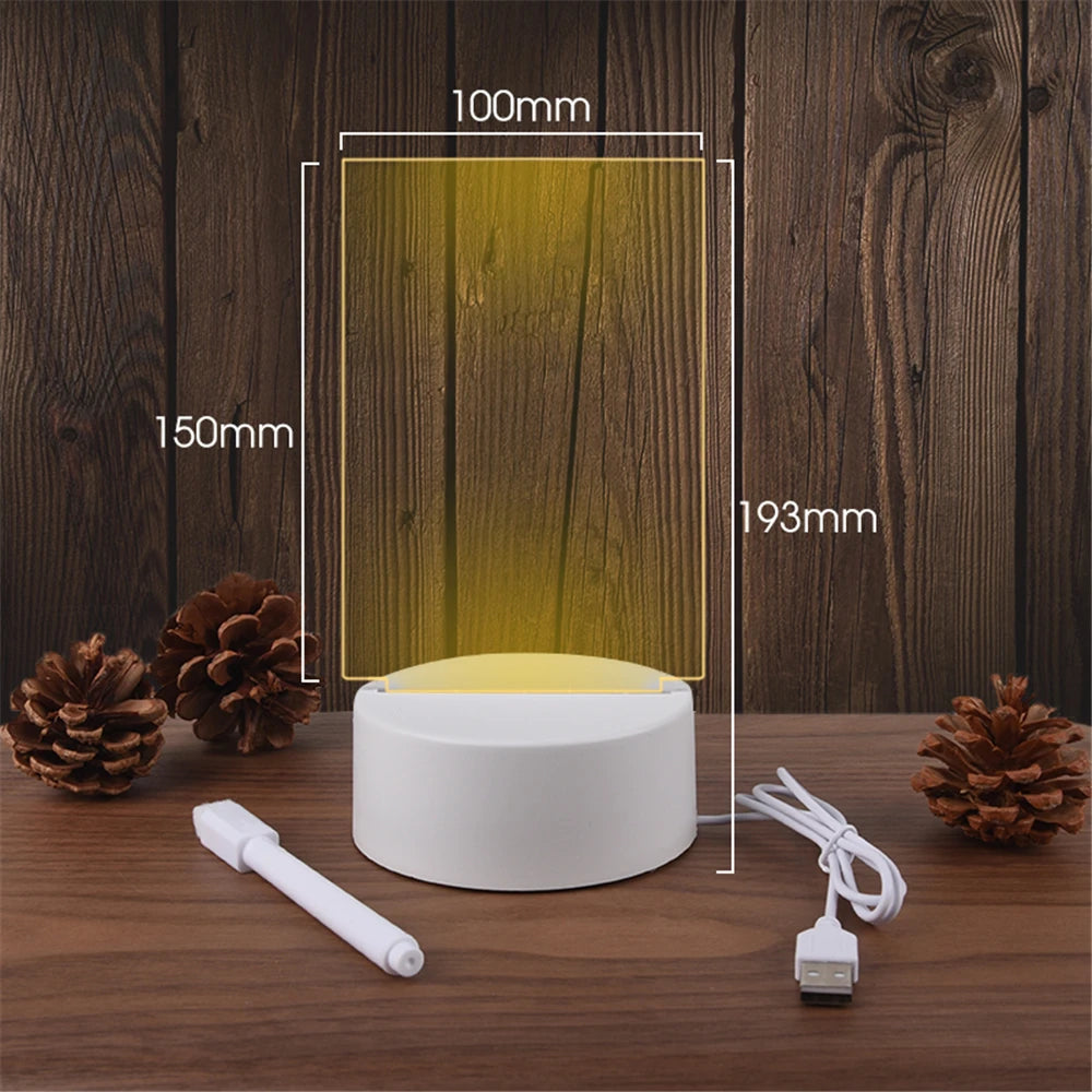 Zelixo LED Acrylic Message Board Night Light — Erasable Write-On Desktop Lamp
