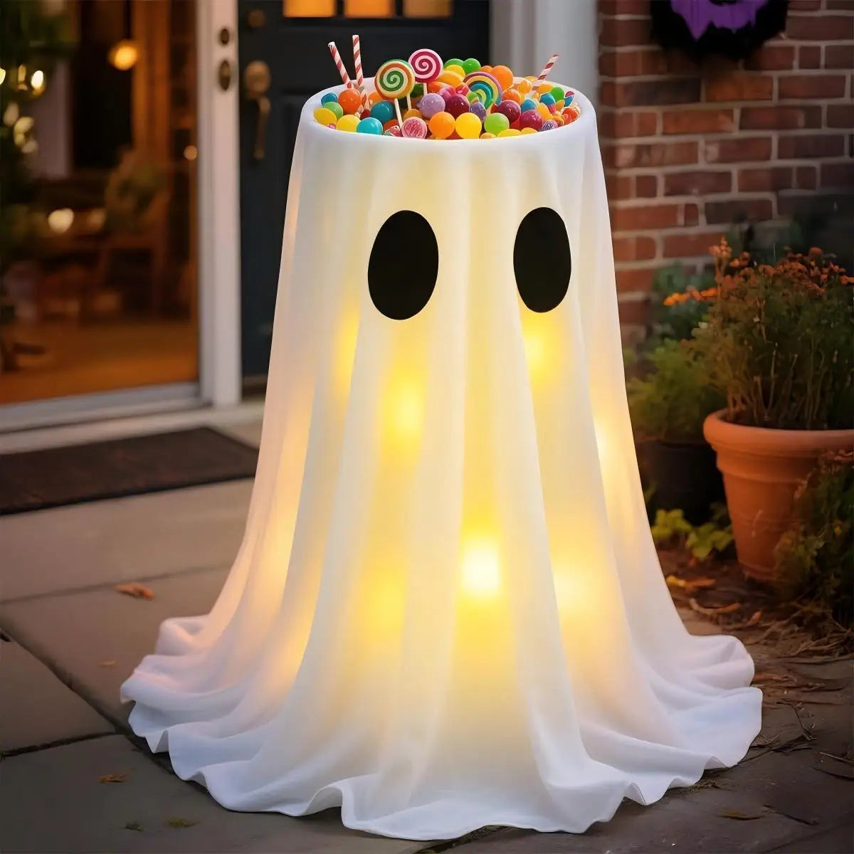 Zelixo Lighted Ghost Candy Bowl — Large Trick-or-Treat Halloween Porch Decor