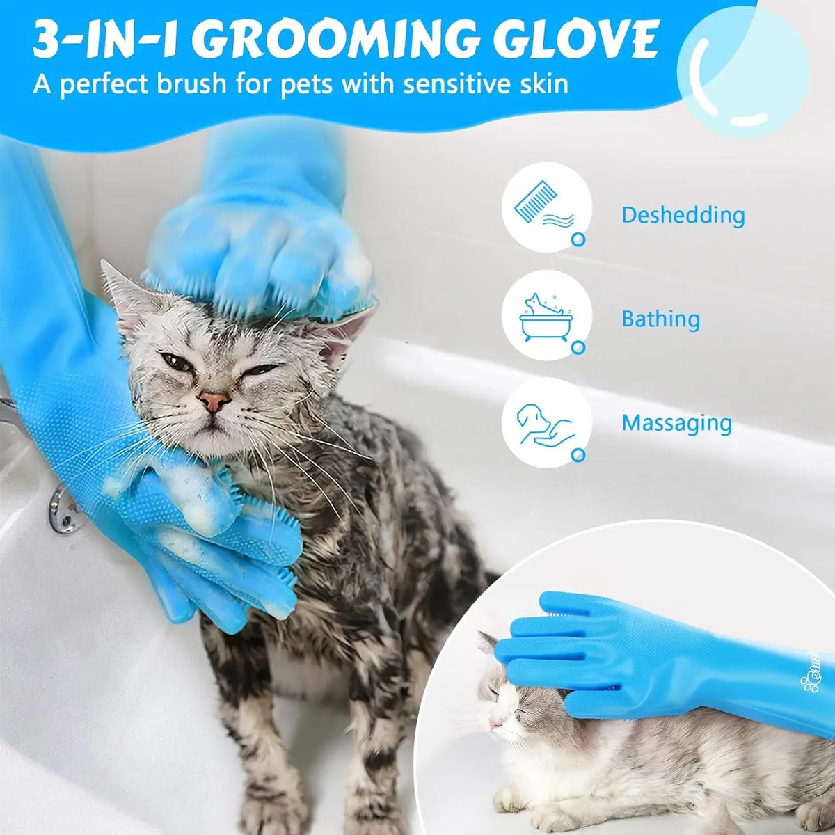 Zelixo Pet Grooming Glove — Silicone Hair Removal & Shampoo Scrubber for Dogs & Cats