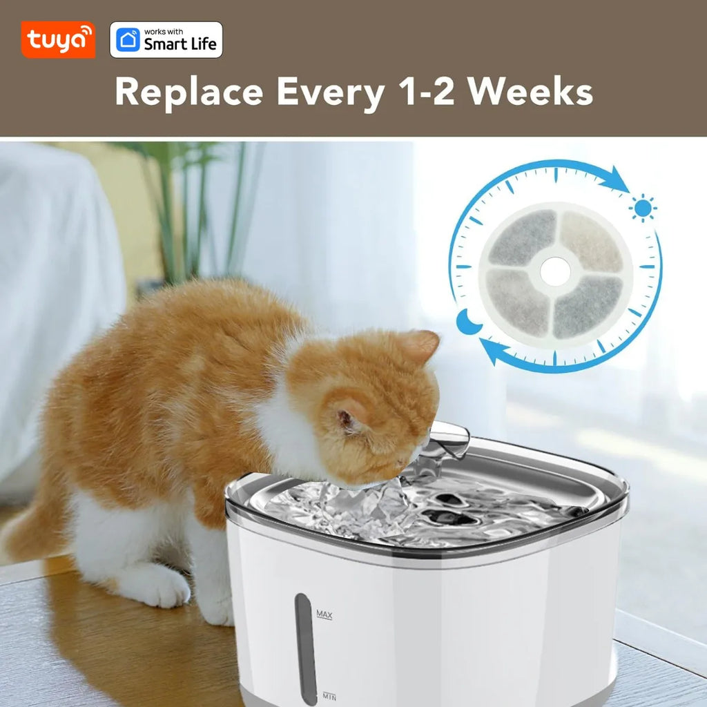 Zelixo Tuya Smart Cat Water Fountain — 2.5L WiFi App Control Stainless Steel Bowl