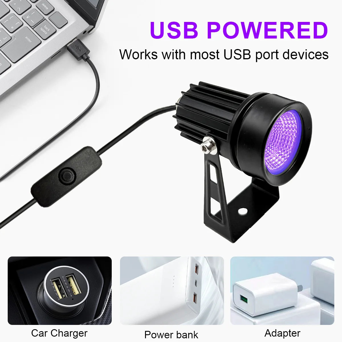Zelixo USB UV Black Light — Purple Clip Lamp for Glow Party & Halloween Decor