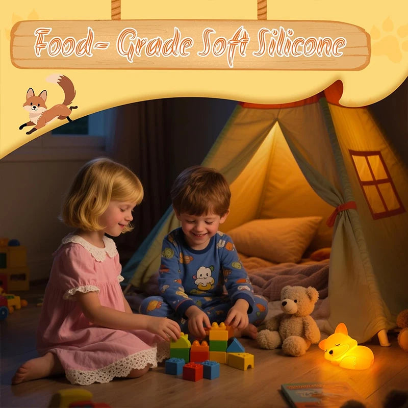 Zelixo Fox Silicone Night Light — Squishy Rechargeable Dimmable Bedside Lamp