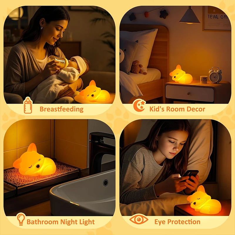 Zelixo Fox Silicone Night Light — Squishy Rechargeable Dimmable Bedside Lamp