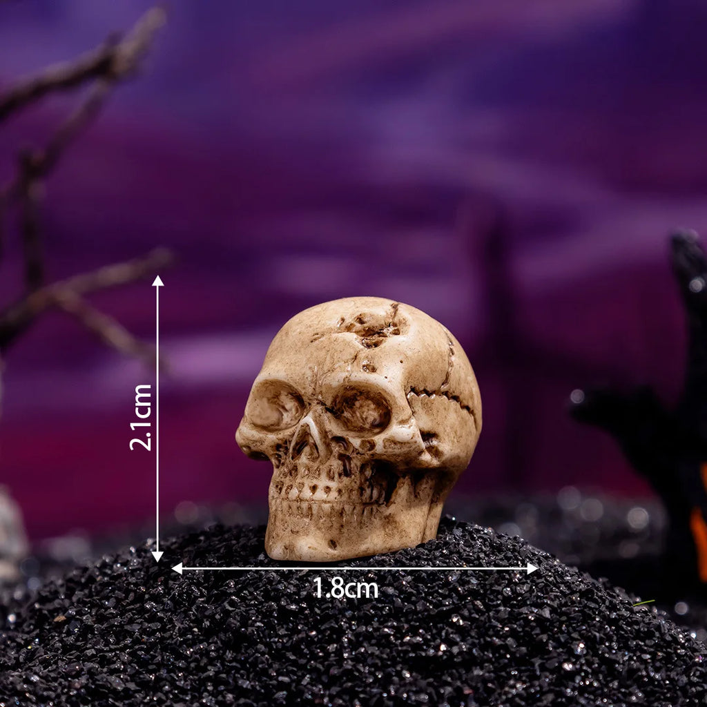 Zelixo Mini Skull Figurines 10pc — Resin Halloween Dollhouse & Terrarium Decor