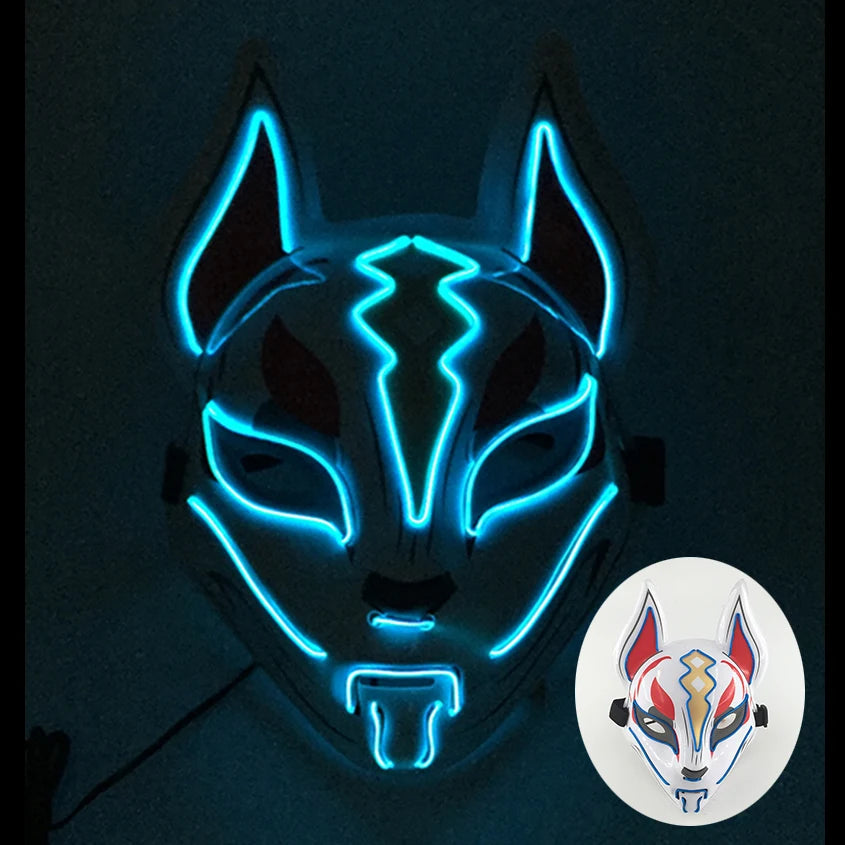 Zelixo Neon Light-Up Fox Mask — Glow in the Dark LED Halloween Cosplay Mask