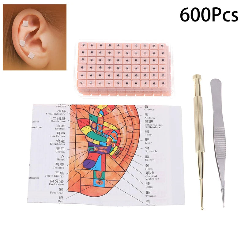 Zelixo Ear Seeds Acupressure Kit — 600pcs Auricular Therapy with Chart & Tools