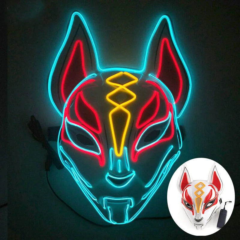 Zelixo Neon Light-Up Fox Mask — Glow in the Dark LED Halloween Cosplay Mask